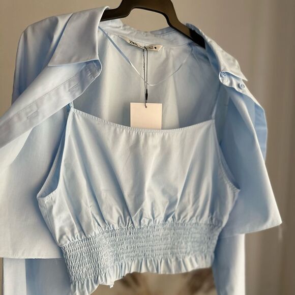 ZARA SET CROPPED SHIRT AND TOP BLUE M L NWT - Picture 5 of 5